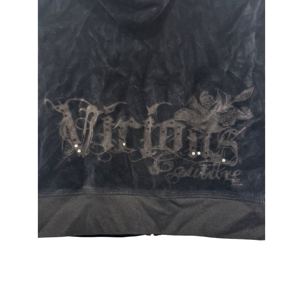vintage Juicy Couture Velour Hoodie Jacket Women’s Size L Black With Rhinestone - Picture 6 of 6